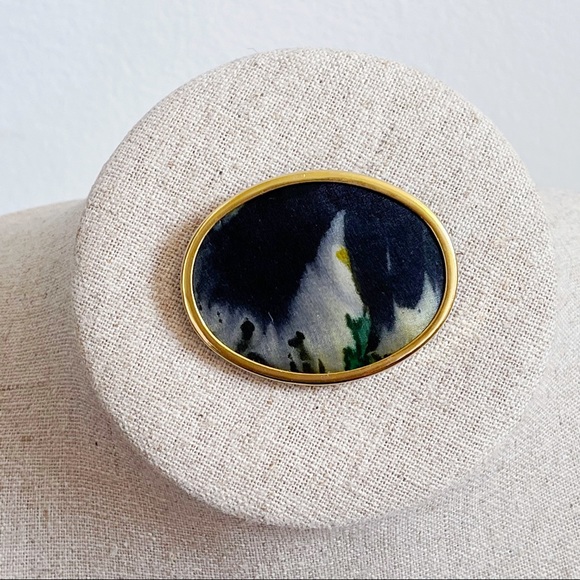 Gold Tone Oval Silkscreen Lifeline for Old Brooch - Picture 4 of 7